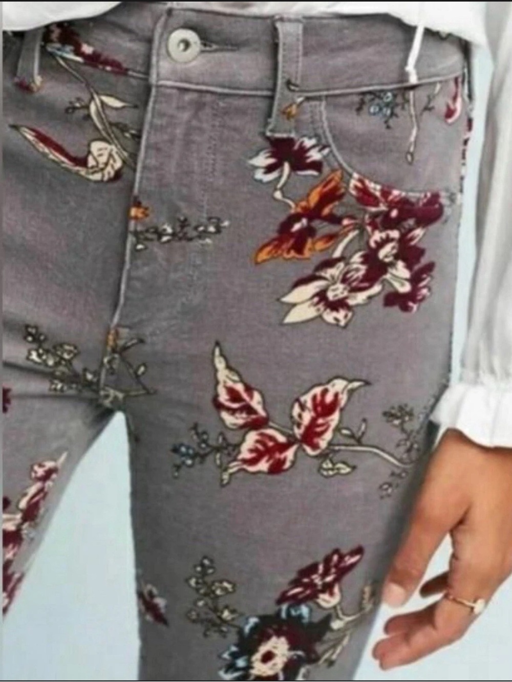 Pilcro and the Letterpress Gray Floral Skinny Jeans